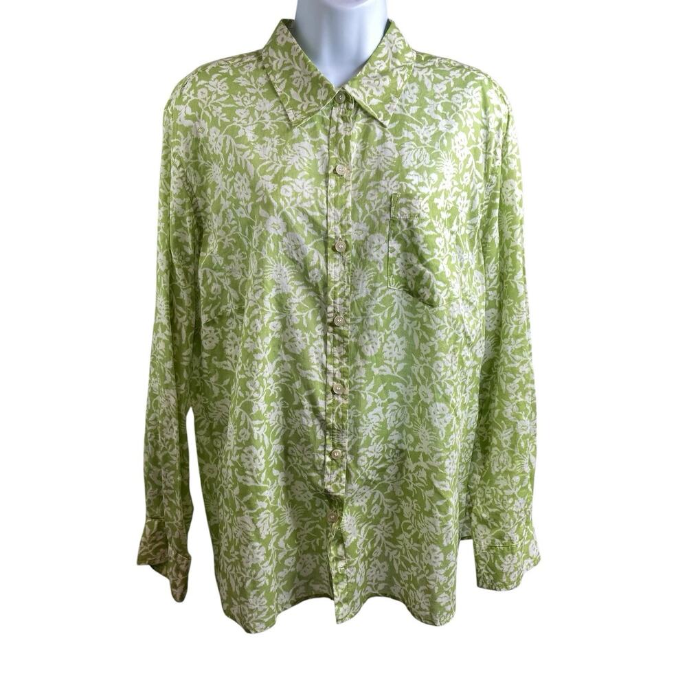 Macy’s Charter Club Women's Green Floral Button‎ Up Blouse Size 20W Fairy Boho